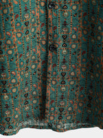 Short-Sleeve Vintage Paisley Print 70s Green Boho Retro Tribal Shirt