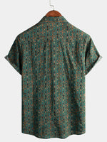 Short-Sleeve Vintage Paisley Print 70s Green Boho Retro Tribal Shirt