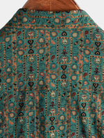 Short-Sleeve Vintage Paisley Print 70s Green Boho Retro Tribal Shirt