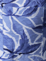 Button-Up Short Sleeve Blue Tropical Print Shirt with Pocket, Resort Style