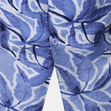 Button-Up Short Sleeve Blue Tropical Print Shirt with Pocket, Resort Style