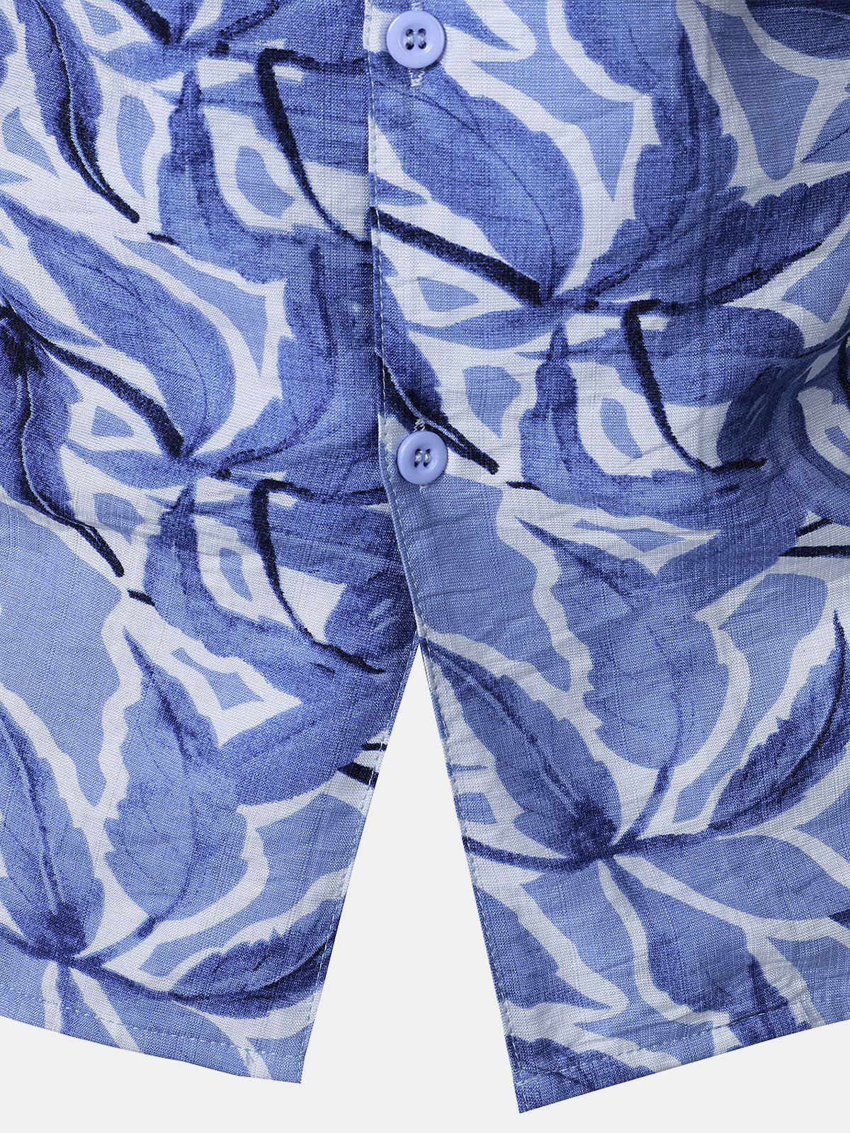 Button-Up Short Sleeve Blue Tropical Print Shirt with Pocket, Resort Style