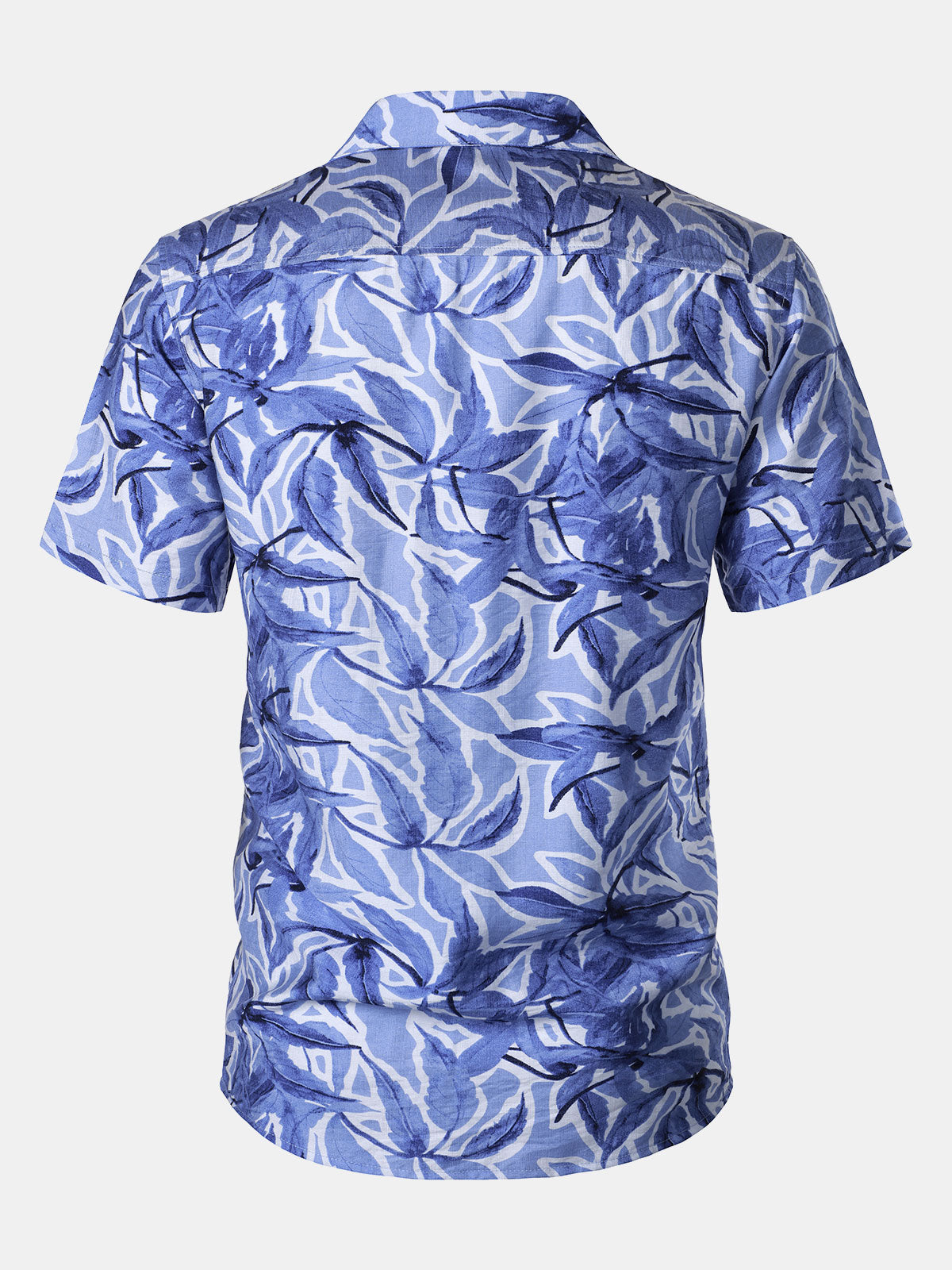 Button-Up Short Sleeve Blue Tropical Print Shirt with Pocket, Resort Style