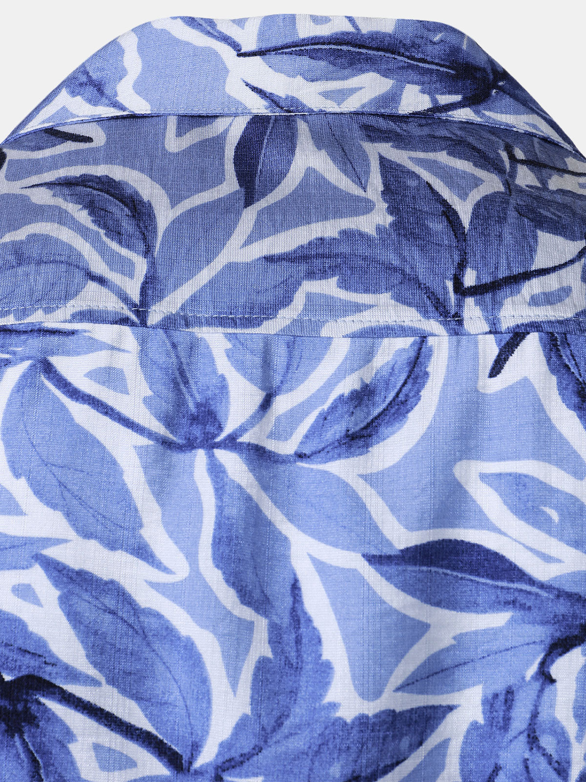 Button-Up Short Sleeve Blue Tropical Print Shirt with Pocket, Resort Style