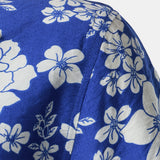 Button-Up Short Sleeve Blue Floral Print Shirt with Pocket, Hawaiian Style Cuban Collar