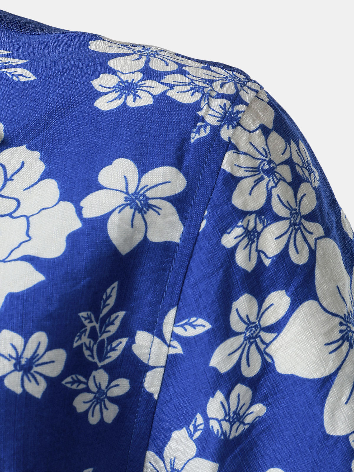 Button-Up Short Sleeve Blue Floral Print Shirt with Pocket, Hawaiian Style Cuban Collar