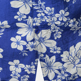 Button-Up Short Sleeve Blue Floral Print Shirt with Pocket, Hawaiian Style Cuban Collar