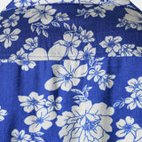 Button-Up Short Sleeve Blue Floral Print Shirt with Pocket, Hawaiian Style Cuban Collar