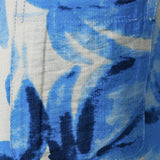 Buttoned Short Sleeve Blue Tropical Leaves Hawaiian Style Cuban Collar Shirt with Pocket