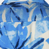 Buttoned Short Sleeve Blue Tropical Leaves Hawaiian Style Cuban Collar Shirt with Pocket