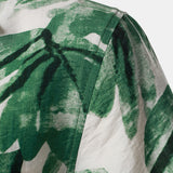 Button-Up Short Sleeve Green Tropical Leaves Print Shirt with Pocket, Hawaiian Style