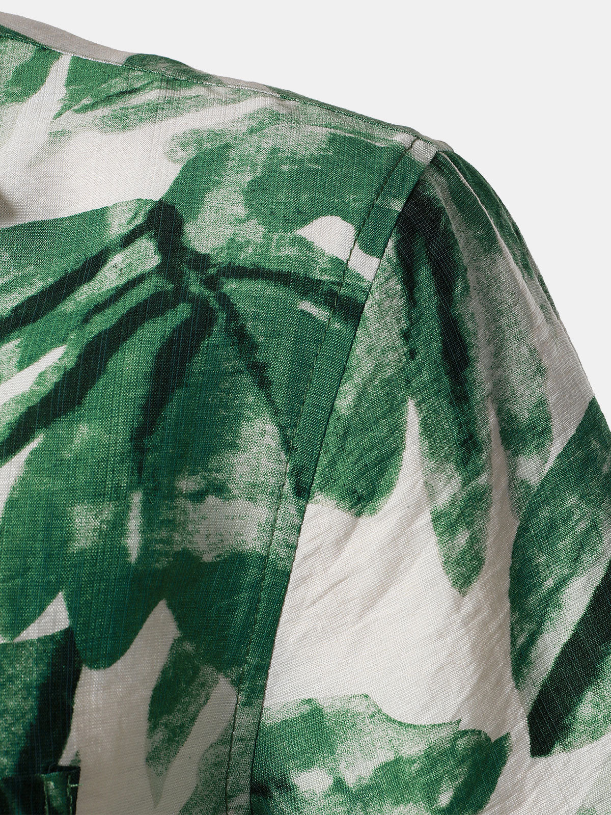 Button-Up Short Sleeve Green Tropical Leaves Print Shirt with Pocket, Hawaiian Style