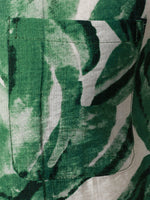 Button-Up Short Sleeve Green Tropical Leaves Print Shirt with Pocket, Hawaiian Style