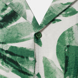 Button-Up Short Sleeve Green Tropical Leaves Print Shirt with Pocket, Hawaiian Style