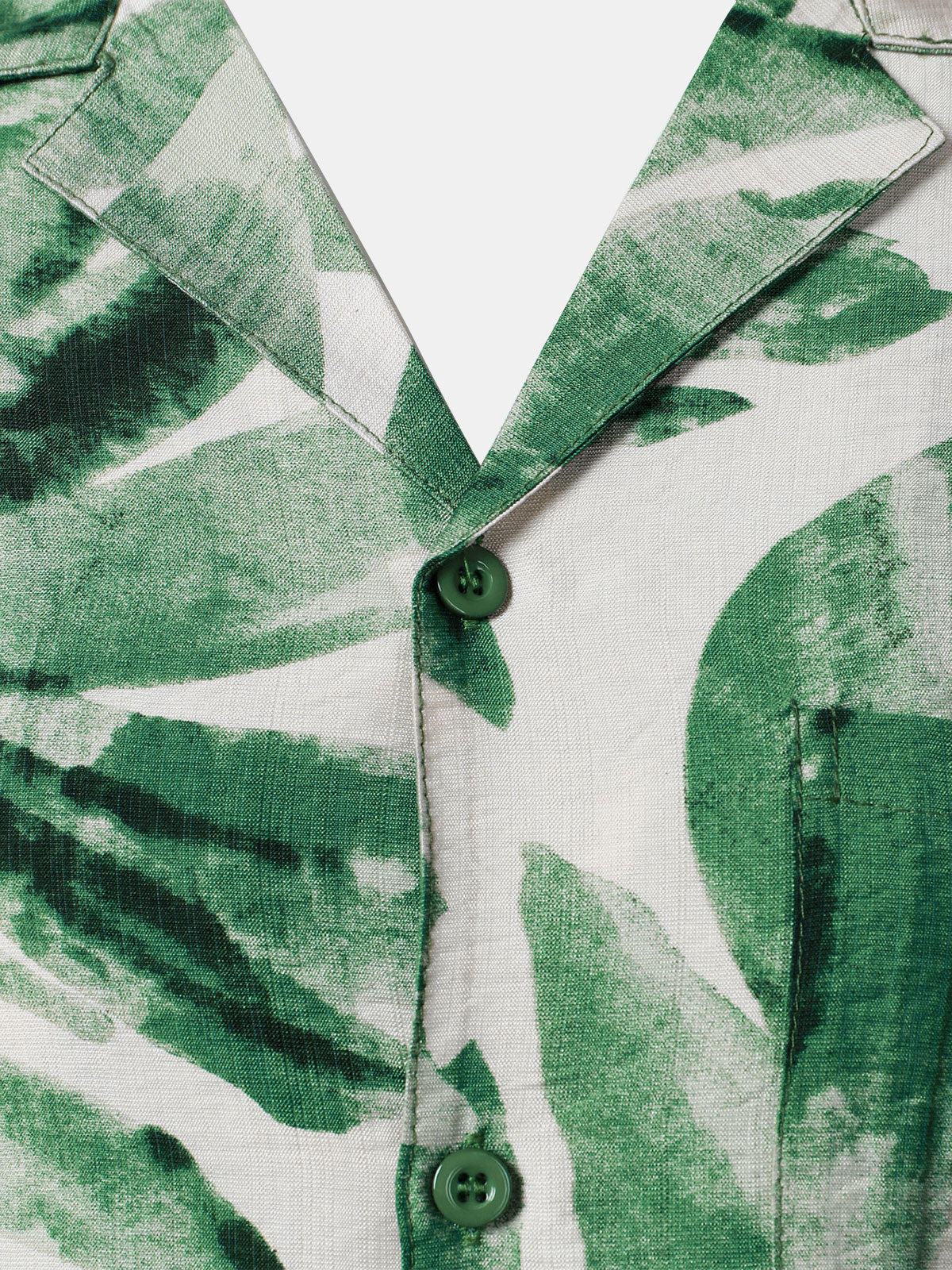 Button-Up Short Sleeve Green Tropical Leaves Print Shirt with Pocket, Hawaiian Style