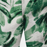 Button-Up Short Sleeve Green Tropical Leaves Print Shirt with Pocket, Hawaiian Style