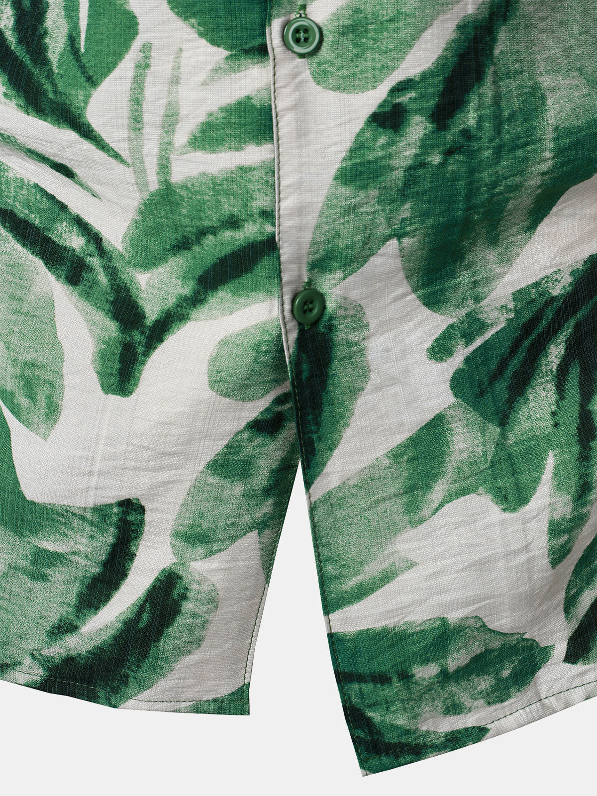 Button-Up Short Sleeve Green Tropical Leaves Print Shirt with Pocket, Hawaiian Style