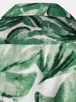 Button-Up Short Sleeve Green Tropical Leaves Print Shirt with Pocket, Hawaiian Style