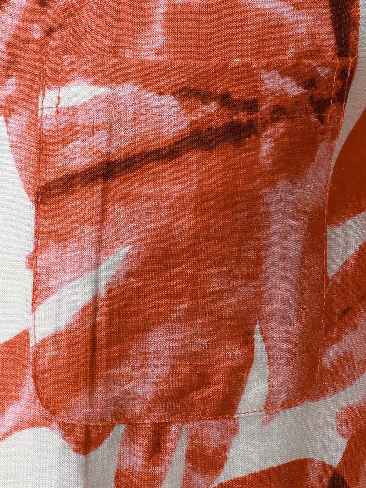 Button-Up Short Sleeve Red Tropical Leaves Print Shirt with Pocket, Hawaiian Style