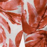 Button-Up Short Sleeve Red Tropical Leaves Print Shirt with Pocket, Hawaiian Style