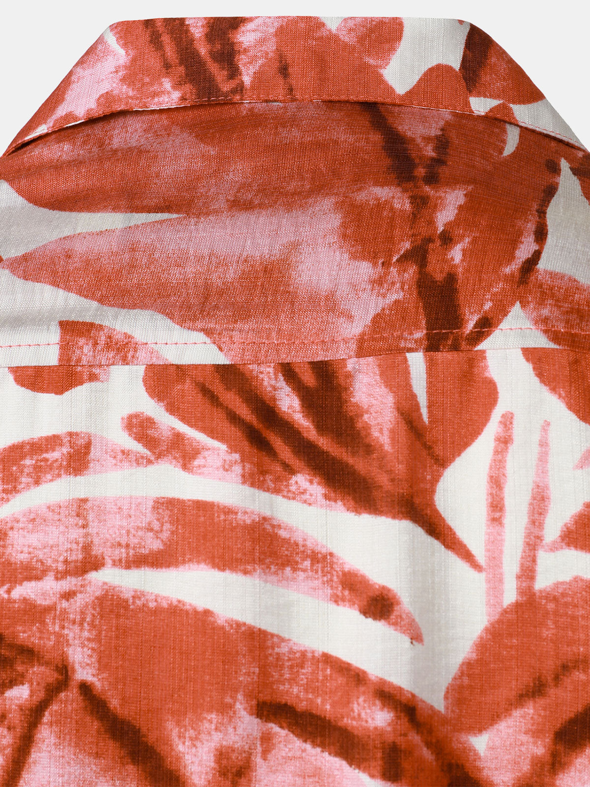 Button-Up Short Sleeve Red Tropical Leaves Print Shirt with Pocket, Hawaiian Style