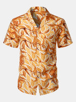 Button-Up Short Sleeve Yellow Tropical Print Shirt with Pocket, Hawaiian Style