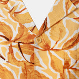 Button-Up Short Sleeve Yellow Tropical Print Shirt with Pocket, Hawaiian Style