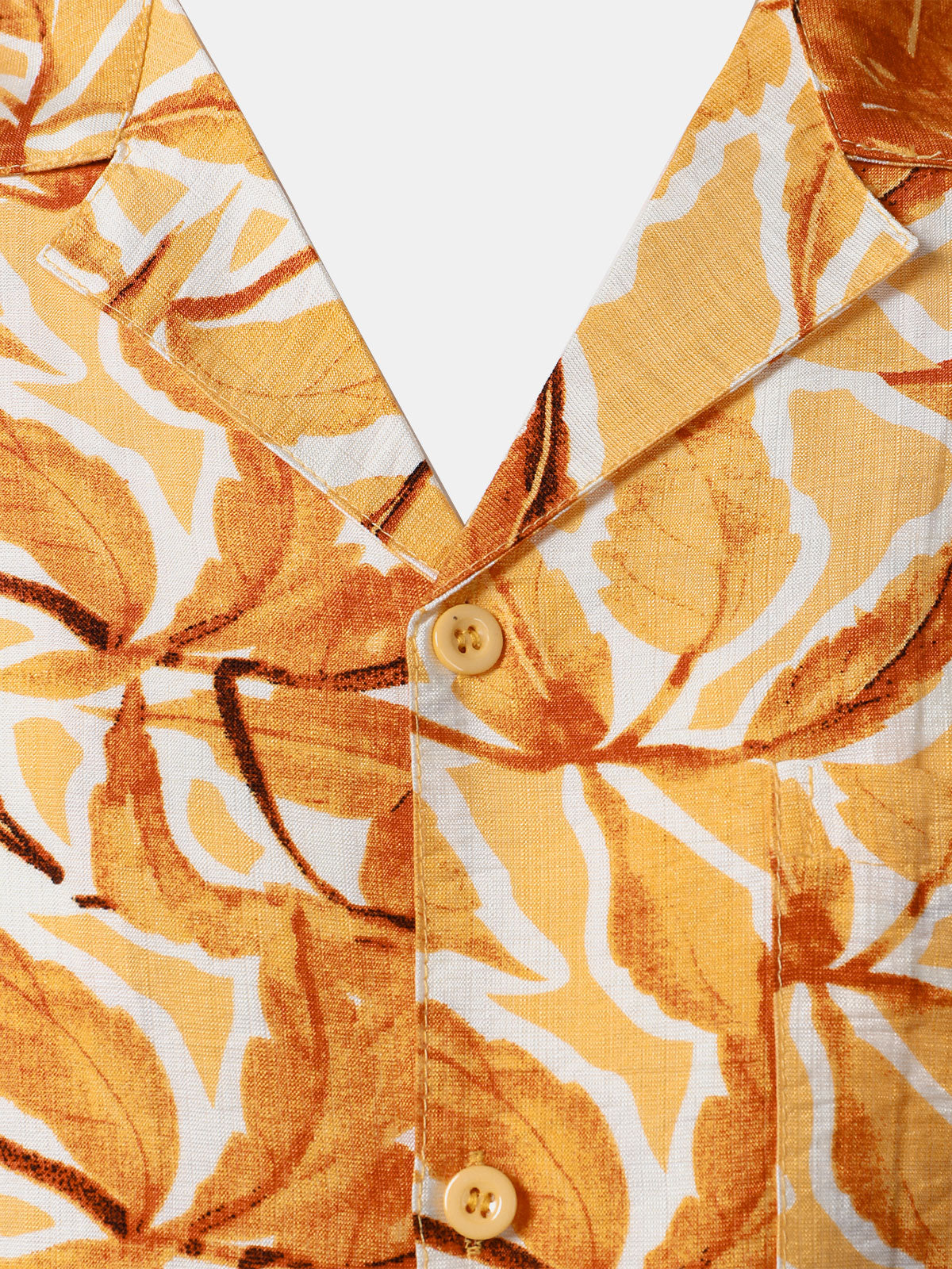 Button-Up Short Sleeve Yellow Tropical Print Shirt with Pocket, Hawaiian Style