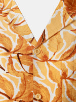 Button-Up Short Sleeve Yellow Tropical Print Shirt with Pocket, Hawaiian Style