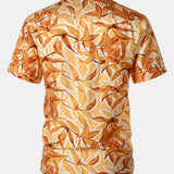 Button-Up Short Sleeve Yellow Tropical Print Shirt with Pocket, Hawaiian Style