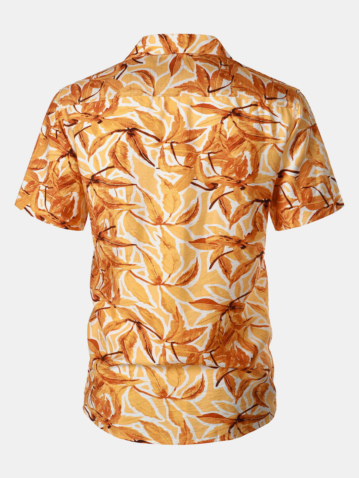 Button-Up Short Sleeve Yellow Tropical Print Shirt with Pocket, Hawaiian Style