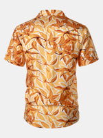 Button-Up Short Sleeve Yellow Tropical Print Shirt with Pocket, Hawaiian Style