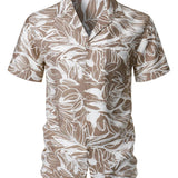 Button-Up Short Sleeve Tropical Print Shirt with Pocket, Holiday Style Cuban Collar