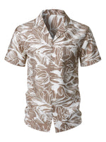 Button-Up Short Sleeve Tropical Print Shirt with Pocket, Holiday Style Cuban Collar