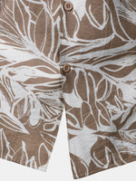 Button-Up Short Sleeve Tropical Print Shirt with Pocket, Holiday Style Cuban Collar