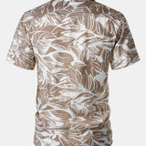 Button-Up Short Sleeve Tropical Print Shirt with Pocket, Holiday Style Cuban Collar