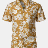 Button-Up Short Sleeve Yellow Floral Print Shirt with Pocket, Resort Style