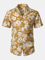 Button-Up Short Sleeve Yellow Floral Print Shirt with Pocket, Resort Style