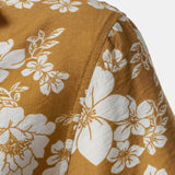 Button-Up Short Sleeve Yellow Floral Print Shirt with Pocket, Resort Style