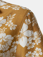 Button-Up Short Sleeve Yellow Floral Print Shirt with Pocket, Resort Style