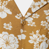 Button-Up Short Sleeve Yellow Floral Print Shirt with Pocket, Resort Style