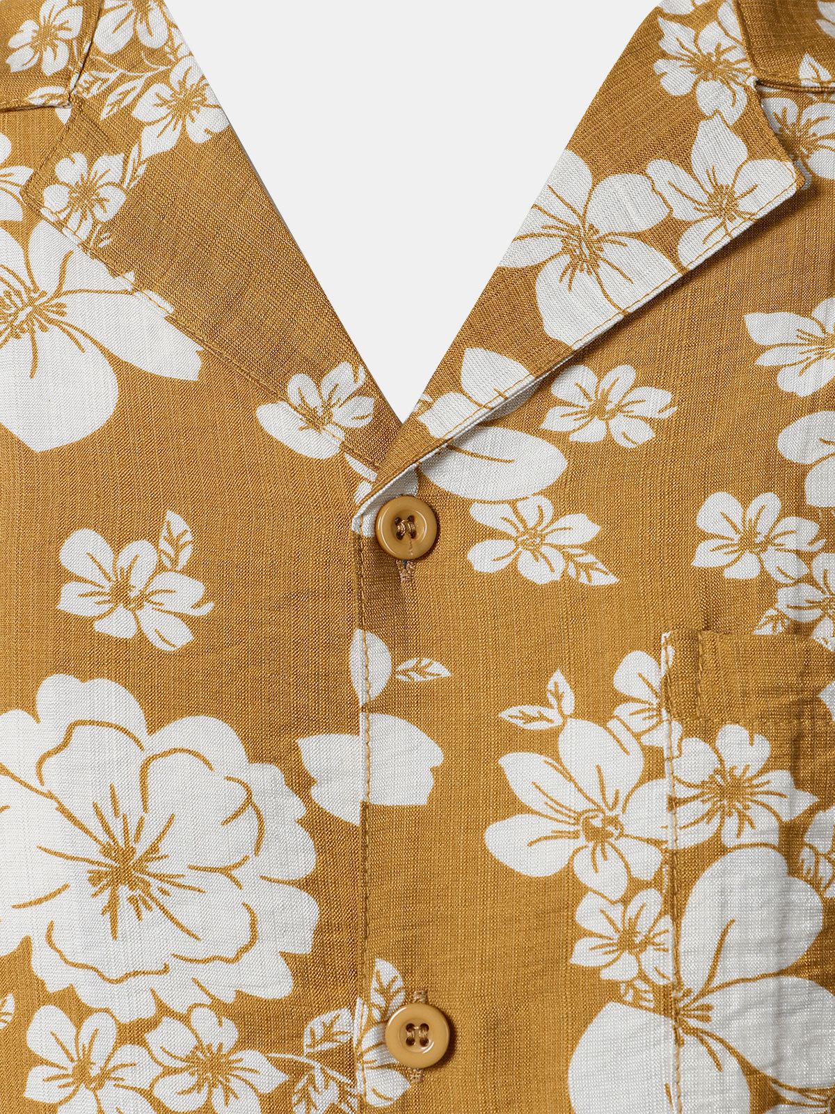 Button-Up Short Sleeve Yellow Floral Print Shirt with Pocket, Resort Style