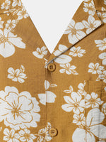 Button-Up Short Sleeve Yellow Floral Print Shirt with Pocket, Resort Style