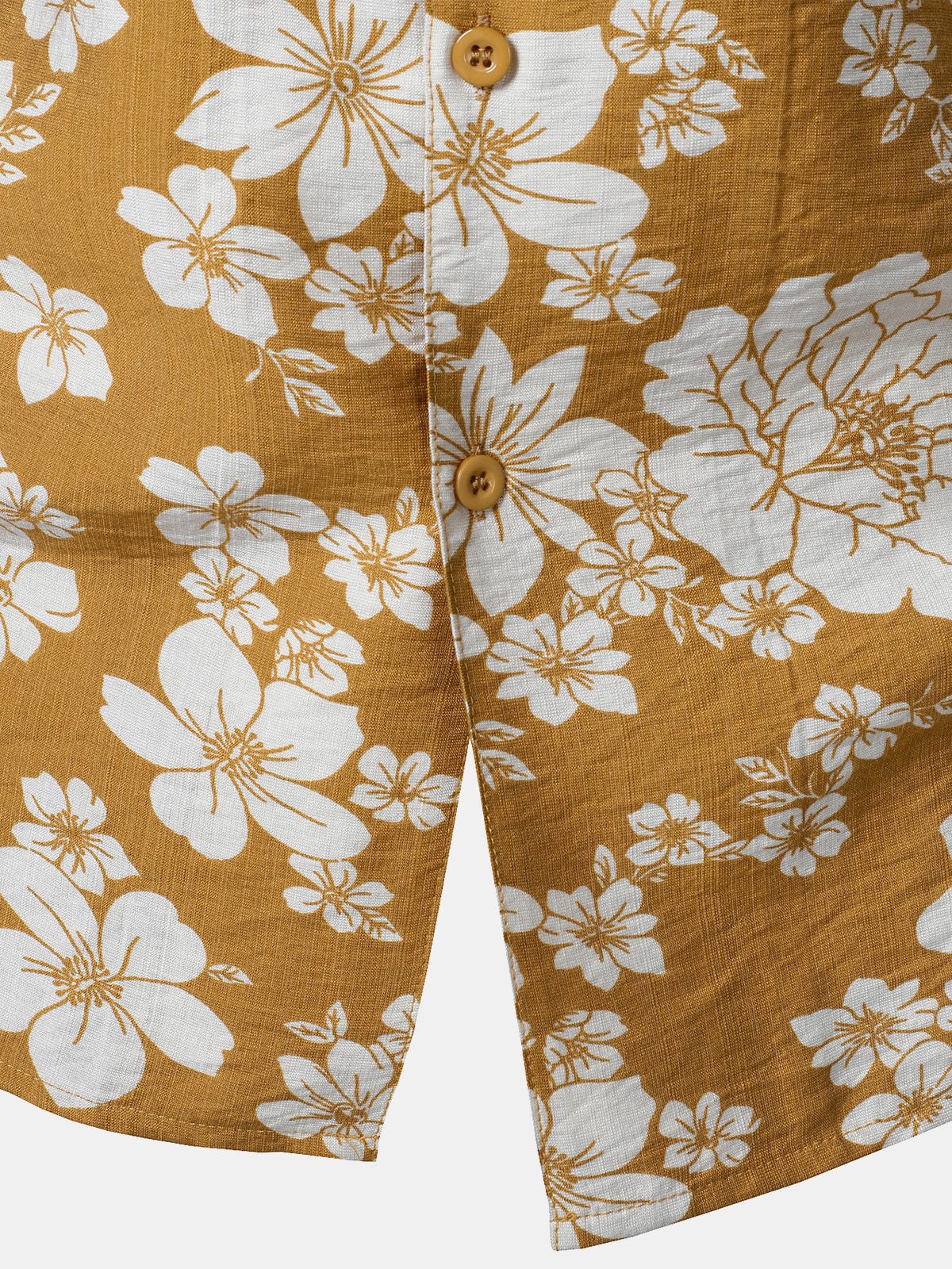 Button-Up Short Sleeve Yellow Floral Print Shirt with Pocket, Resort Style