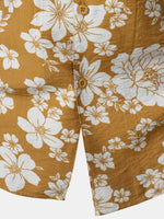 Button-Up Short Sleeve Yellow Floral Print Shirt with Pocket, Resort Style