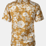Button-Up Short Sleeve Yellow Floral Print Shirt with Pocket, Resort Style