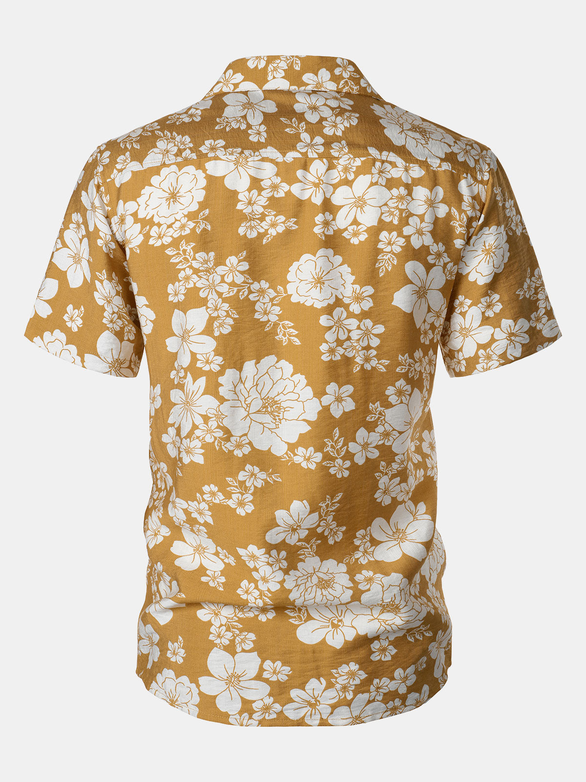 Button-Up Short Sleeve Yellow Floral Print Shirt with Pocket, Resort Style