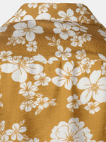 Button-Up Short Sleeve Yellow Floral Print Shirt with Pocket, Resort Style