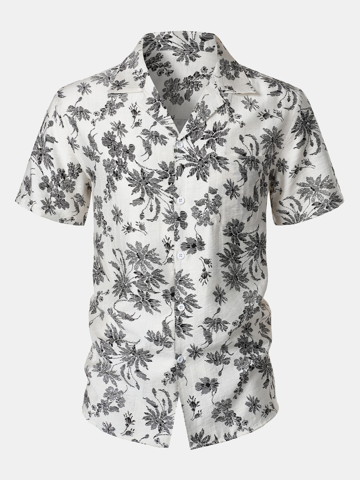 Hawaiian Short Sleeve Pocket Floral Print Shirt