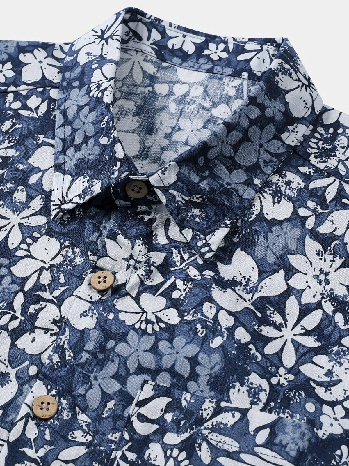 Retro Vacation Style Short Sleeve Breathable Hibiscus Print Shirt